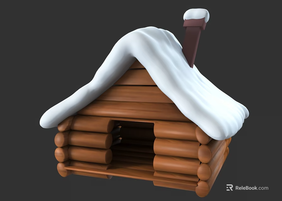 Cozy Rustic Log Cabin With Snow Covered Roof And Wooden Chimney 3d model 