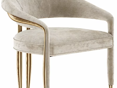 Modern Elegant Single Chair With Light Gray Velvet Upholstery Curved Armrests And Gold Legs 3d model