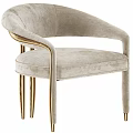 Modern Elegant Single Chair With Light Gray Velvet Upholstery Curved Armrests And Gold Legs