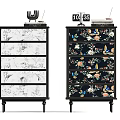Decorative Dressers With Floral And Bird Patterns In Black White And Colorful Design