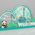 Chinese Style Photo Spot With Pandas Welcome Sign Bamboo And Mountain Water Elements
