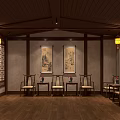 Script Murder Game Ancient Chinese Interior with Wooden Floor Green Wall Plum Blossoms Birds Lanterns