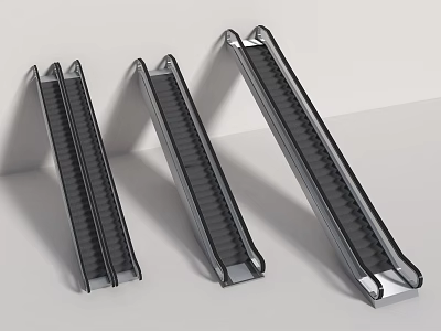 Modern Escalators Design With Metallic Frames Black Steps And White Background 3d model