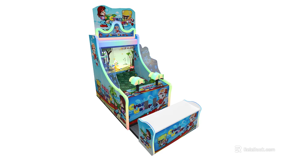 Colorful Kids Arcade Entertainment Machine With Cartoon Character Design Interactive Game Console And Seating 3d model 