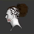 3D Rendered White Human Head Model With Brown Messy Fluffy Hair And Gray Background