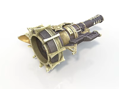 Intricate Mechanical Device With Metal Frame Golden Accents And Cannon Barrel 3d model