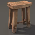 Rustic Wooden Stool With Solid Wood Construction Four Legged Design And Natural Texture 3d model