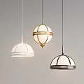 Three Modern Pendant Lights With White Gold Black Designs Dome Spherical Shapes