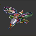 Science Fiction Flying Vehicle Model Featuring Two Large Rotors Red Silver Black Streamlined Design