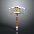 Fantasy War Hammer With Silver Head Golden Ornament And Red Textured Handle