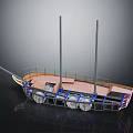 Detailed 3D Model Sailing Ship With Two Masts Open Deck And Metal Rails