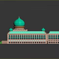 Islamic Style Building with Pink Exterior Green Domes Central Courtyard and Arched Windows