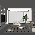 Modern Living Room Interior With Sofa Coffee Table TV Plant Rug And Wall Art