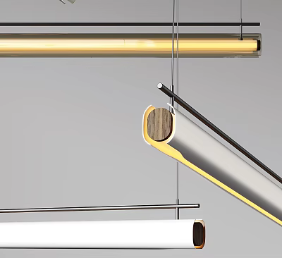 Elegant Modern Chandelier With Gold Frame Wooden Accents And Metal Structural Details 3d model