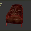 Red Velvet Armchair Featuring Gold Accents Ornate Patterns and Sturdy Gold Legs Vintage Furniture Design