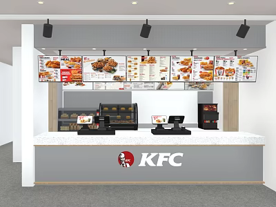 KFC Restaurant Kitchen Area With Order Counter And Menu Boards 3d model