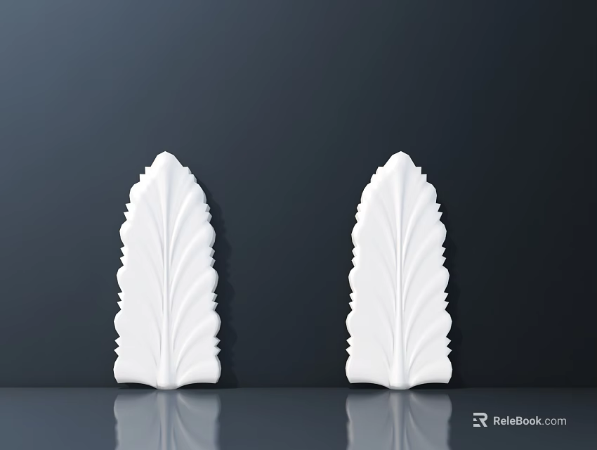 White Leaf Shaped Carved Decorations Against Dark Background With Smooth Surface 3d model