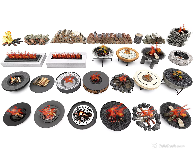 Garden Decor Pieces Featuring Outdoor Fire Pits Bowls And Various Flame Designs 3d model 