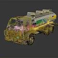 White Petroleum Tanker Truck With Green Yellow Stripes And Multiple Tanks