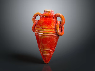 Red Ceramic Decorative Vase With Circular Handles And Conical Design For Home 3d model