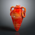 Red Ceramic Decorative Vase With Circular Handles And Conical Design For Home