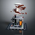Miniature Coffee Shop Model With Overhead Spilled Coffee Cup And Scattered Beans