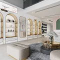 Elegant Modern Beauty Salon Interior With Shelves Mirrors Beauty Products And Reception Desk