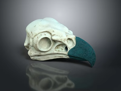 Detailed Bird Skull With Green Beak And White Bone Anatomical Structure 3d model