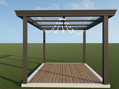 Outdoor Garden Gazebo With Wooden Deck Metal Frame And Roof Structure 3d model