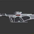 Futuristic Sci Fi Gun With White Black Red And Blue Details On Stand