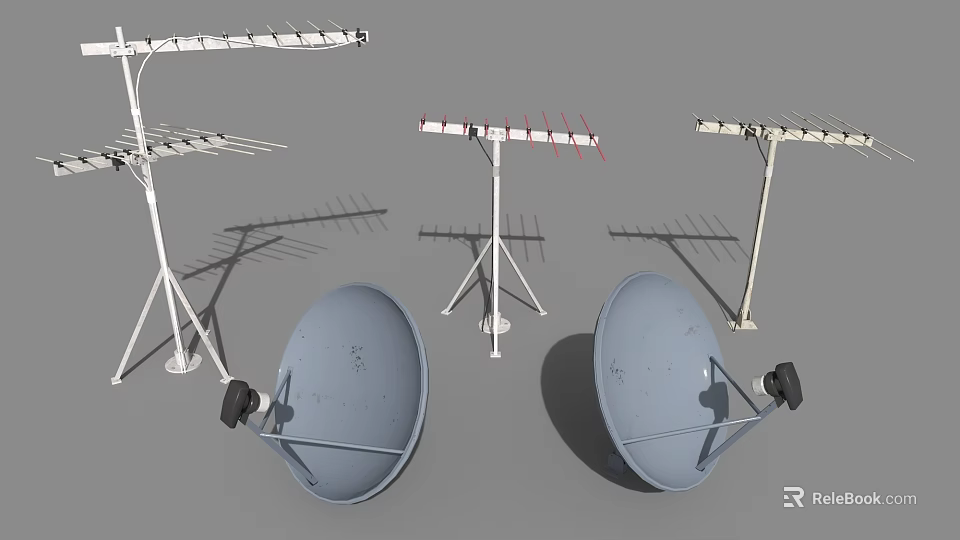 Industrial Satellite Communication Equipment With Multiple Dish Shaped Receivers And Metal Stands 3d model 