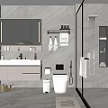 Modern Bathroom Interior With Marble Vanity Mirror Toilet And Shower Enclosure