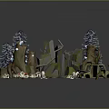 Lush Forest Scene With Rock Formations Pine Trees Glowing Mushrooms And Abandoned Car