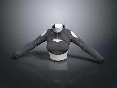 Functional Gray White Shoulder Pads Zip Front Top Daily Wear Mannequin 3d model