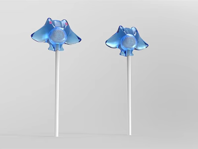 Two Blue Manta Ray Shaped Shiny Lollipops On White Sticks 3d model