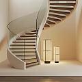 Modern Spiral Staircase Glass Railing Wooden Steps Minimalist Design Indoor Floor Lamps
