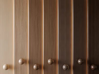 Modern Wooden Wall Paneling with Vertical Strips and Round Decorative Knobs in Various Wood Tones 3d model