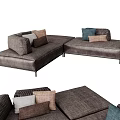 Modern Sectional Sofa With Gray Fabric Upholstery And Multiple Decorative Throw Pillows 3d model