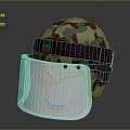 Camouflage Pattern Protective Helmet With Transparent Face Visor And Straps 3d model