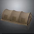 Sturdy Brown Outdoor Tent Furniture Featuring Three Connected Sections Square Patches And Support Poles