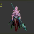 Fantasy Female Elf Character In Ornate Purple Blue Armor With Spear And Staff