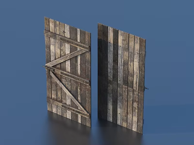 Courtyard Garden With Rustic Wooden Gate Featuring Cross Braces And Weathered Planks 3d model