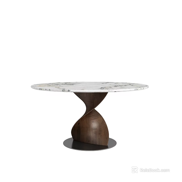 Round Marble Dining Table With Twisted Wooden Base And Modern Design 3d model