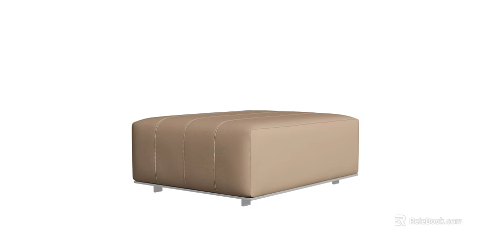 Comfortable Modern Beige Leather Ottoman With Stitched Details And Metal Legs 3d model 