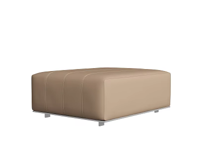 Comfortable Modern Beige Leather Ottoman With Stitched Details And Metal Legs 3d model