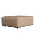 Comfortable Modern Beige Leather Ottoman With Stitched Details And Metal Legs