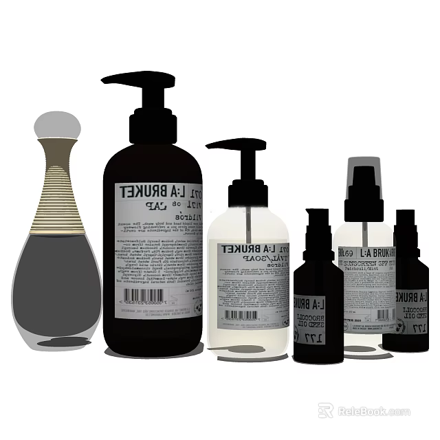 Essential Bathroom Accessories With Soap Dispensers Spray Bottles And Different Sizes 3d model 