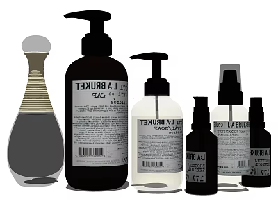 Essential Bathroom Accessories With Soap Dispensers Spray Bottles And Different Sizes 3d model