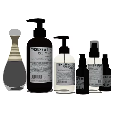 Essential Bathroom Accessories With Soap Dispensers Spray Bottles And Different Sizes 3d model