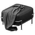 Modern Black Leather Sofa Bench With Metal Frame And Gray Blanket 3d model